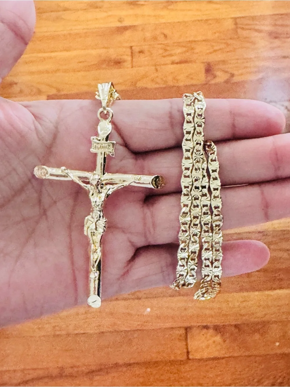 14K Gold Plated Crucifix Pendant men’s Necklace